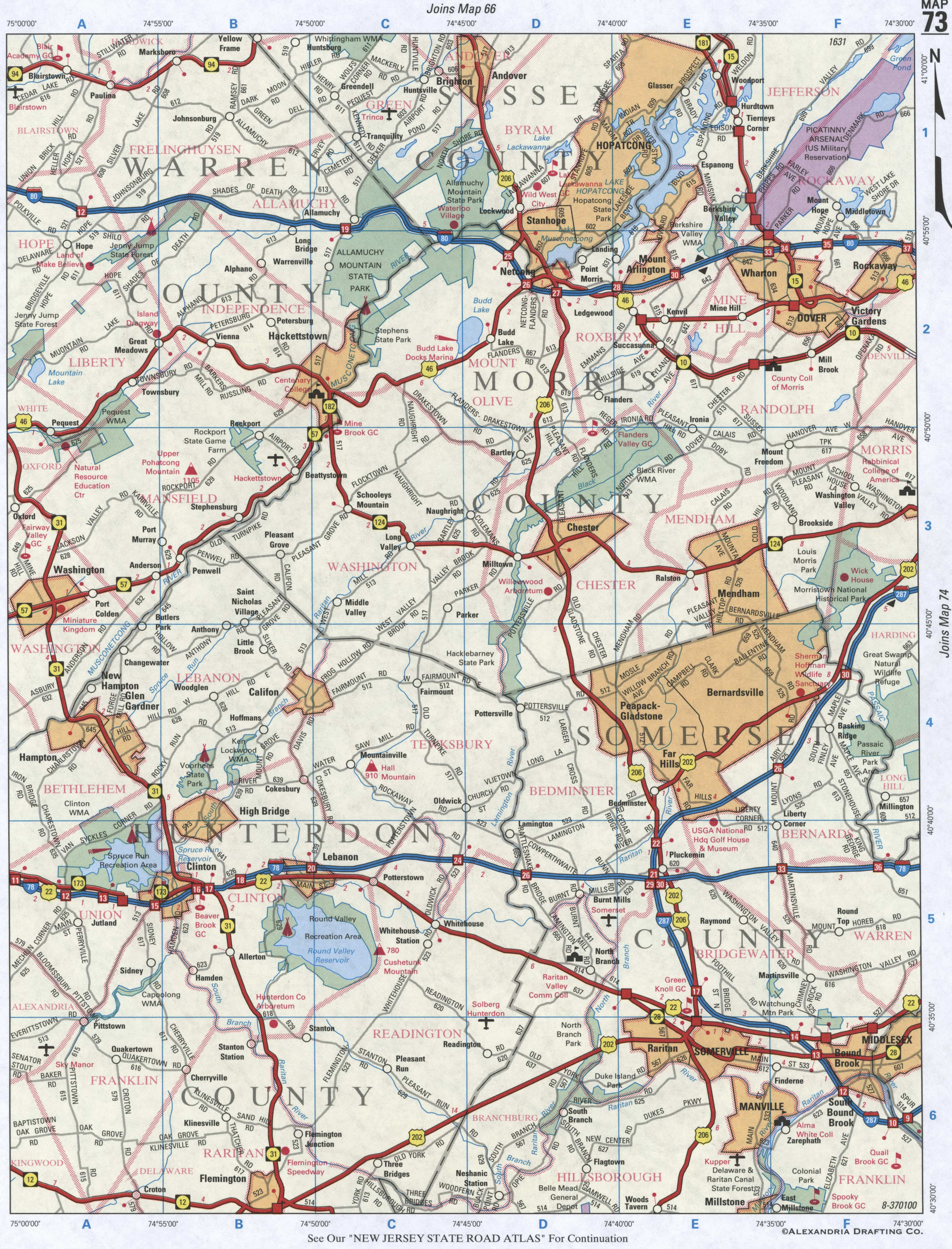 map of Warren County NJ and Morris County NJ