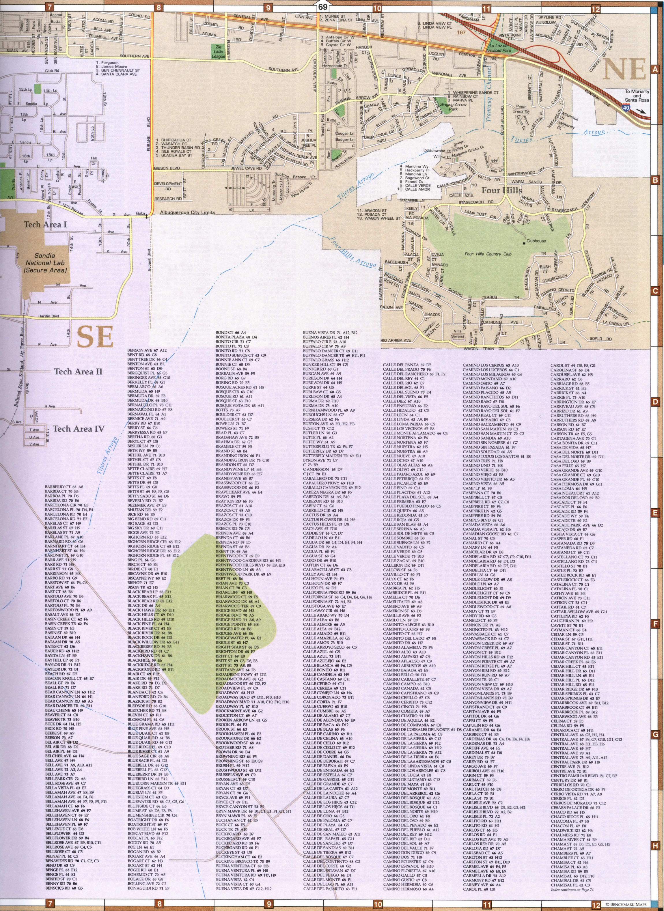 map of Albuquerque, Tech Area, Four Hills