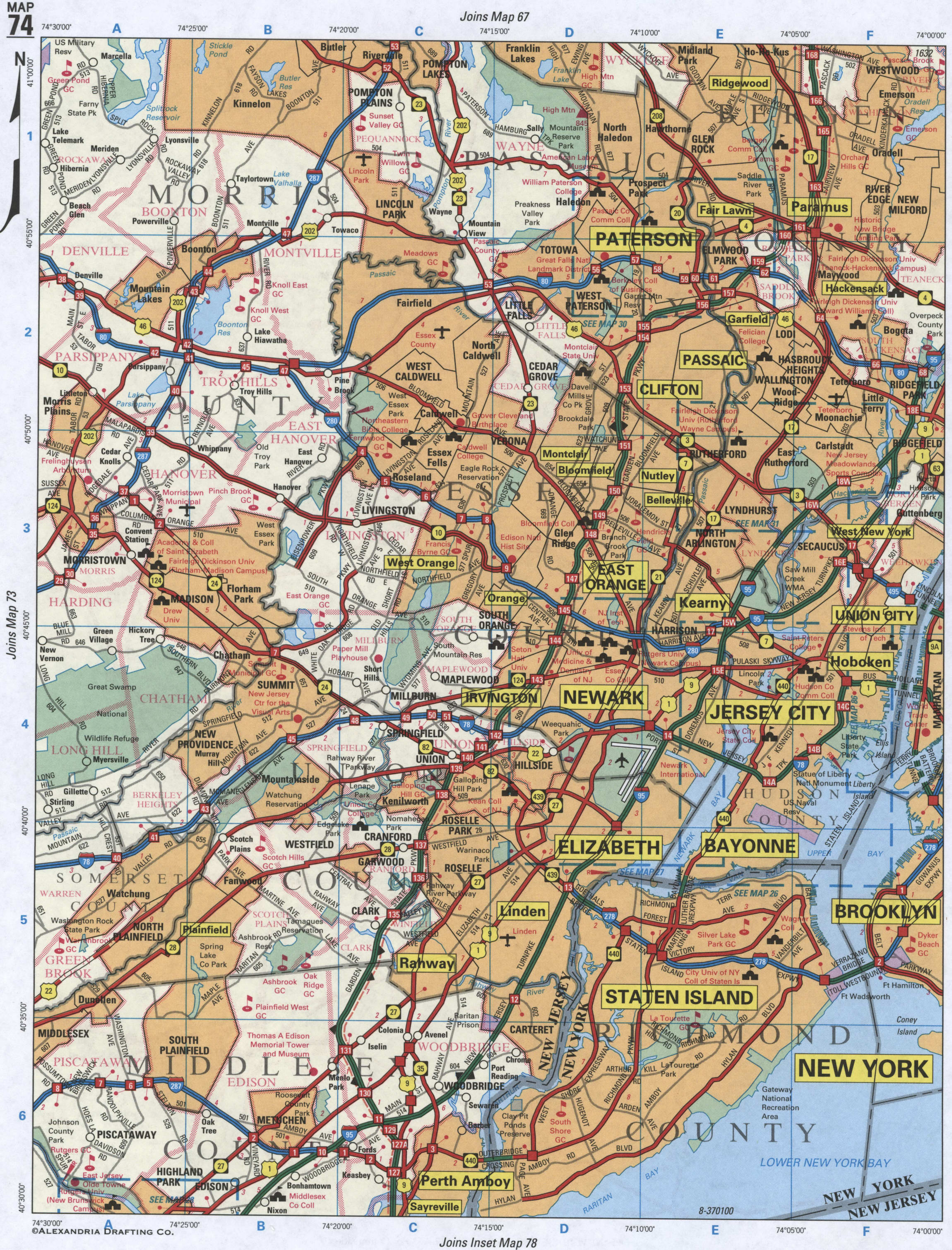 map of Richmond County (New York State) and Passaic County (New Jersey)
