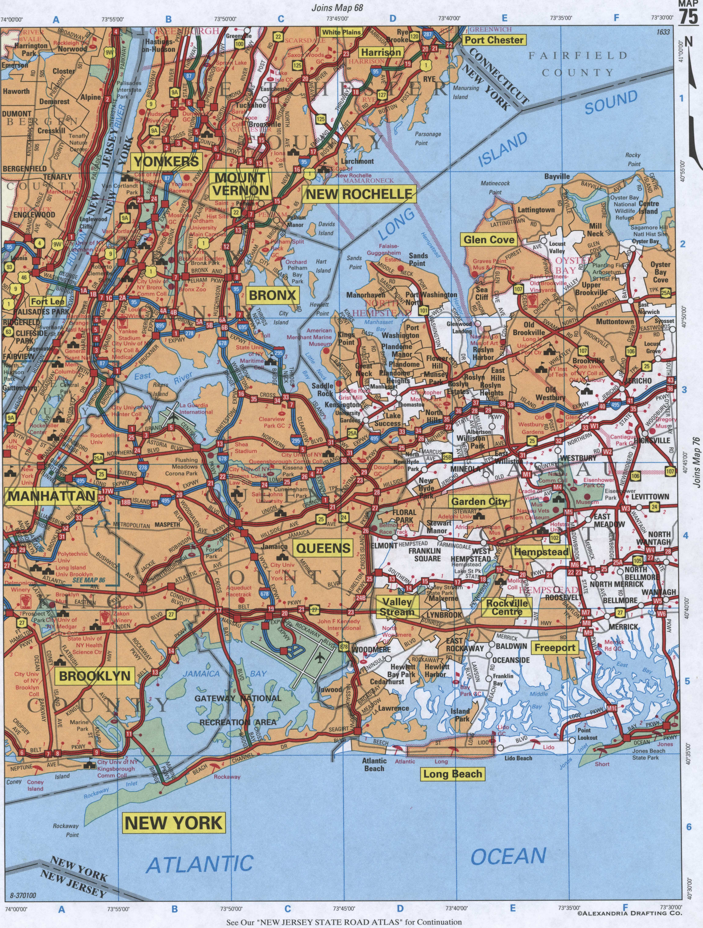 map of Nassau, Bronx, Queens Counties