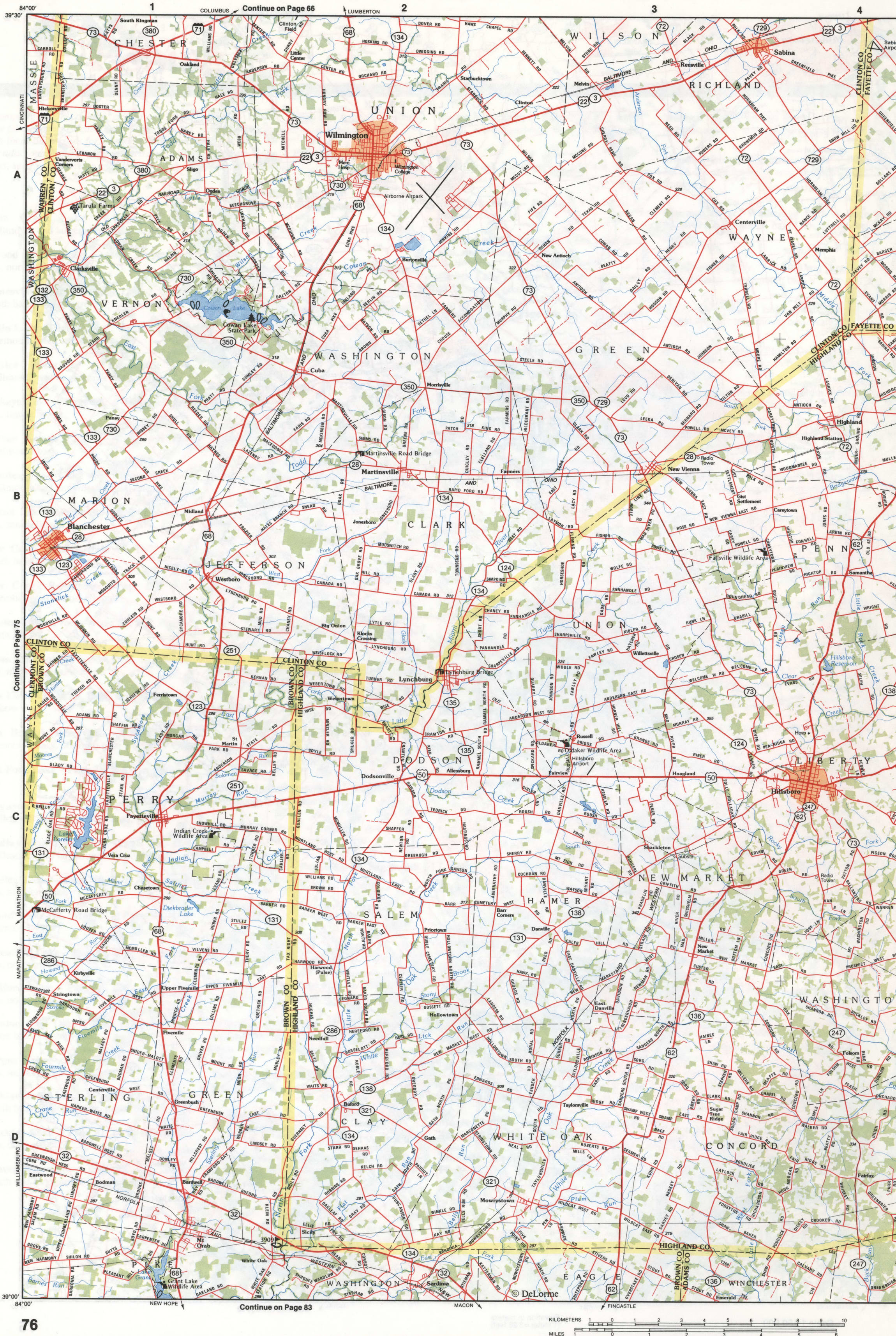 Map of Southwestern Ohio - Clinton and Highland counties