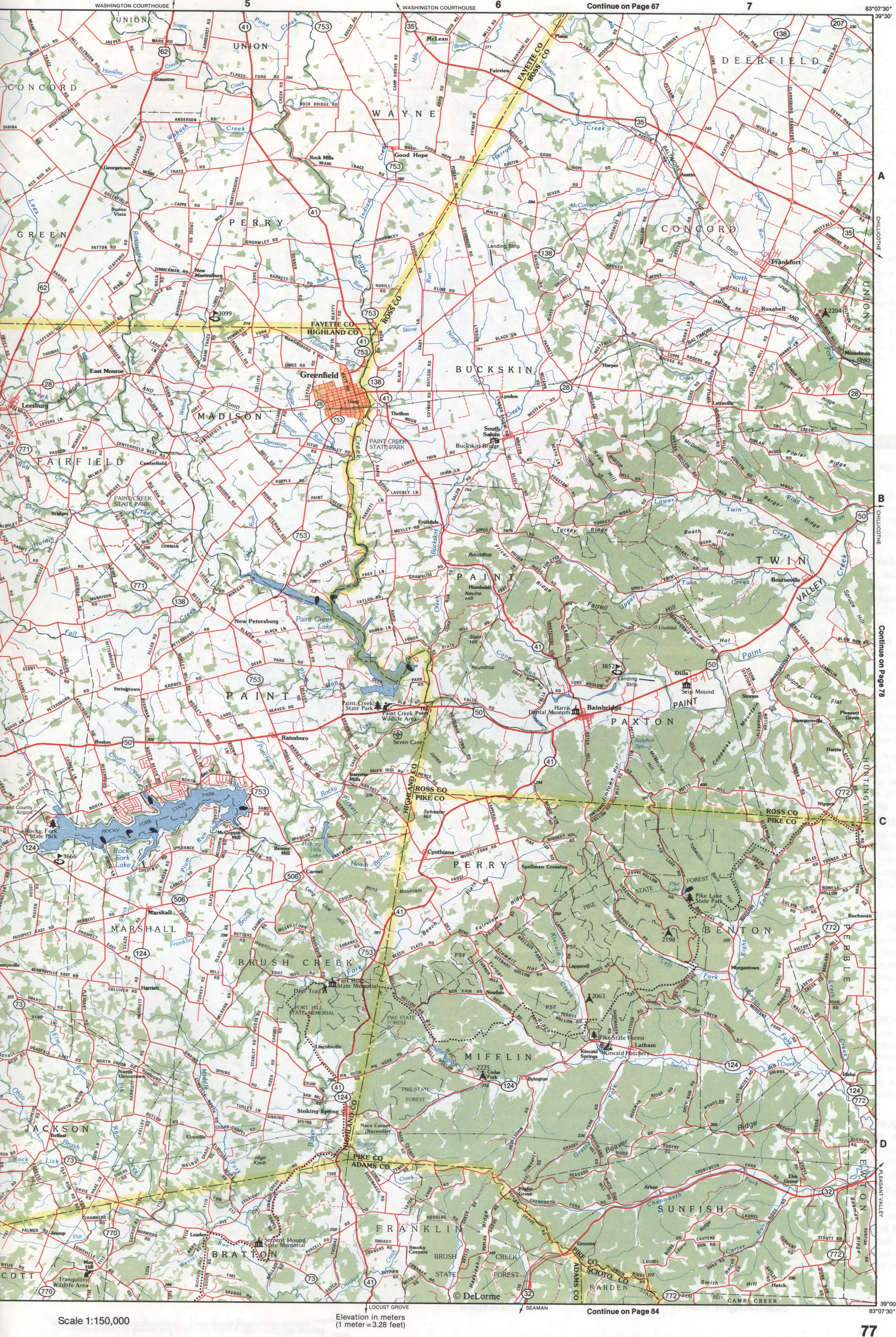 Map of Southwestern Ohio - Ross and Highland counties