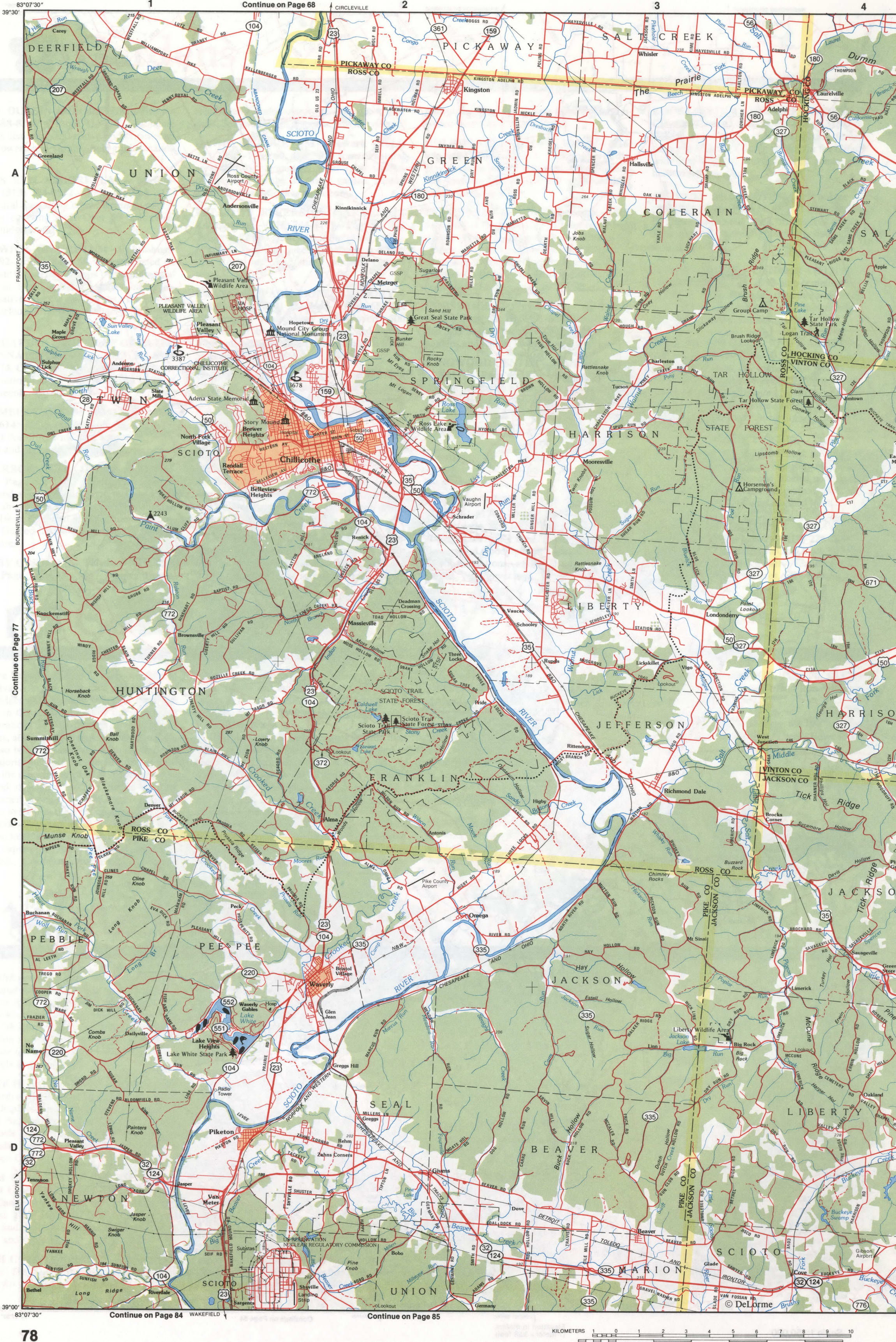 Map of Southwestern Ohio - Ross and Pike counties