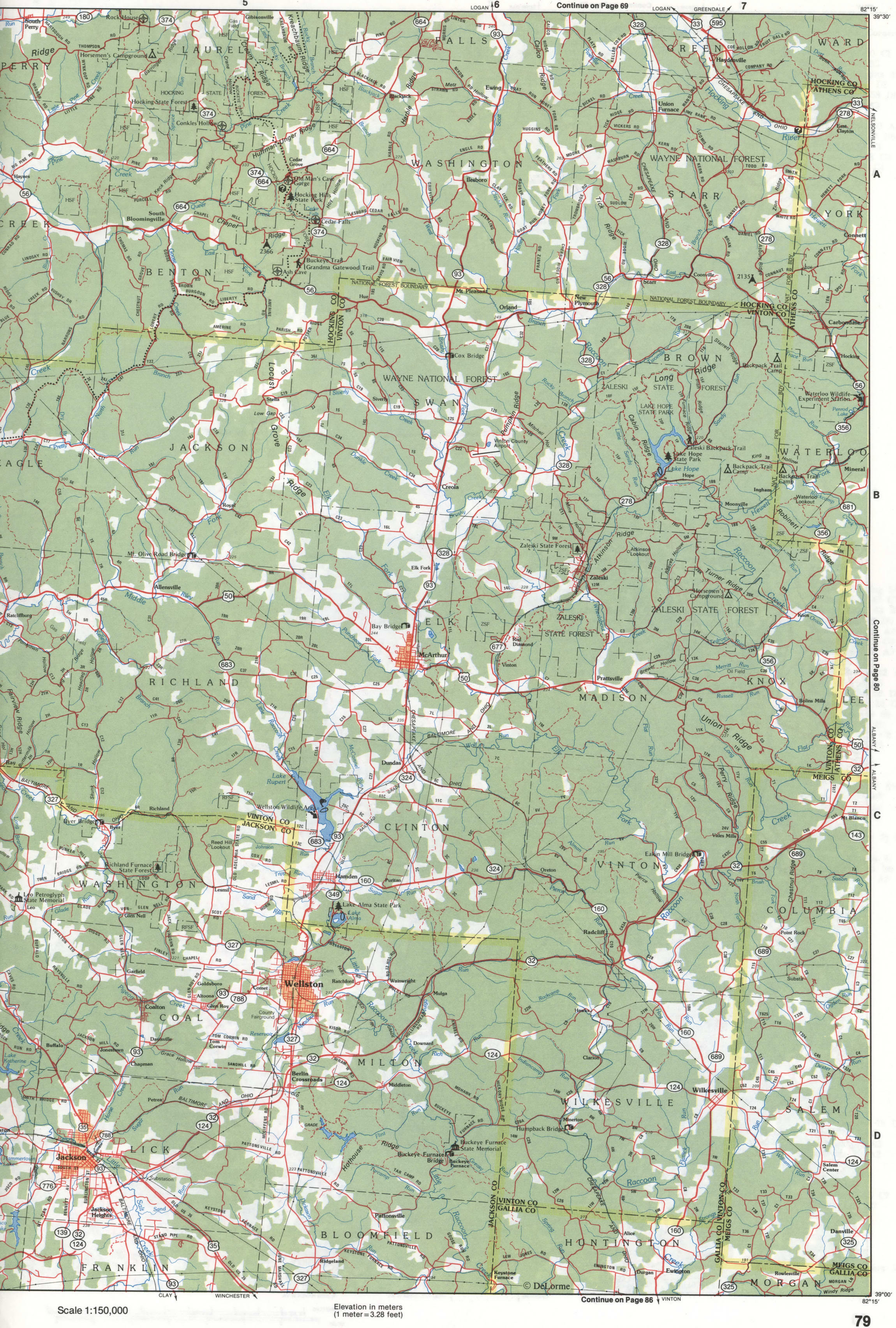Map of Southeastern Ohio - Hosking and Vinton counties