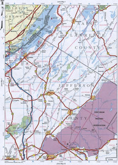 Detailed map of Jefferson CO and Saint Lawrence CO with borders