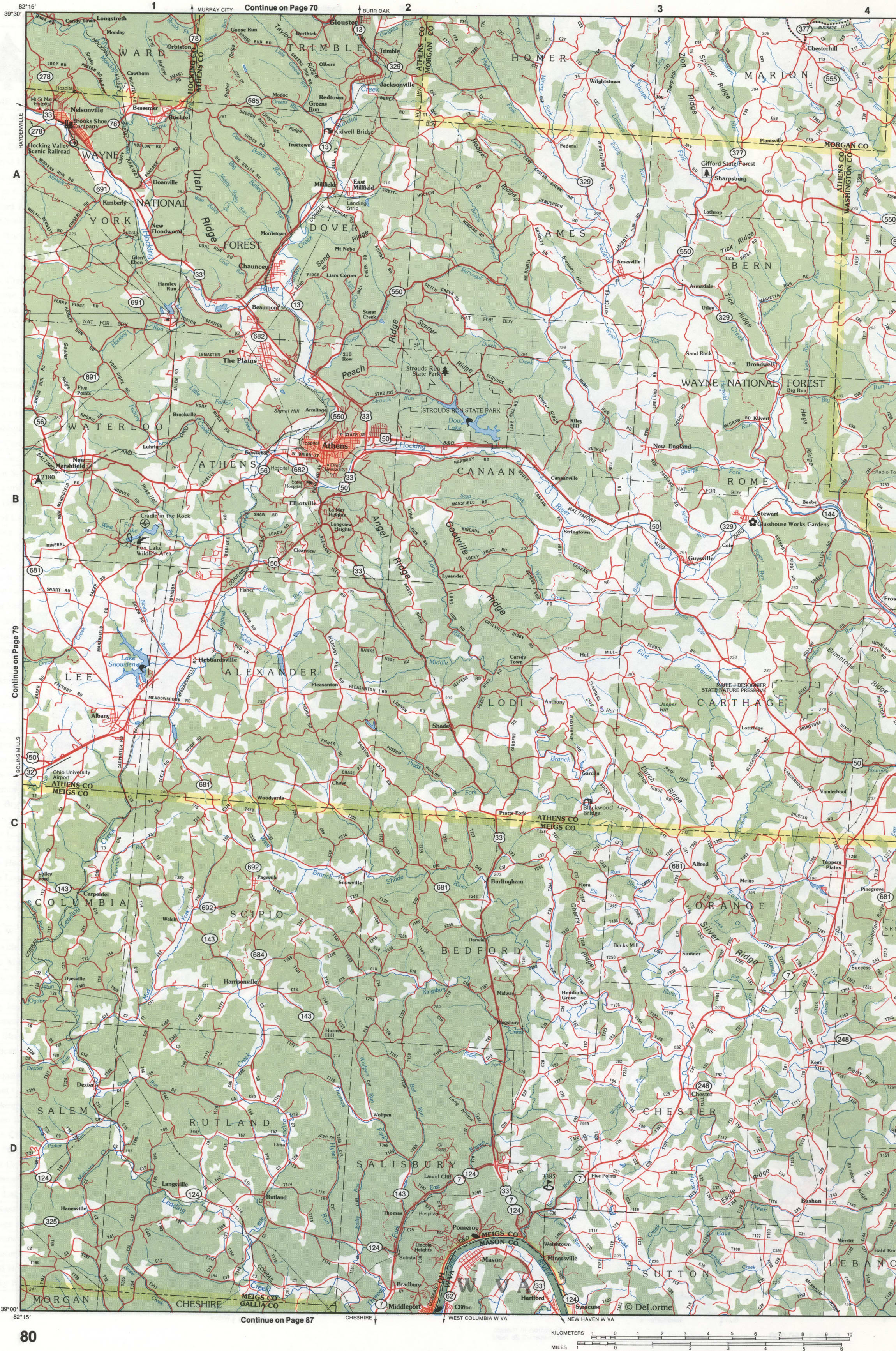 Map of Southeastern Ohio - Athens and Metgs counties