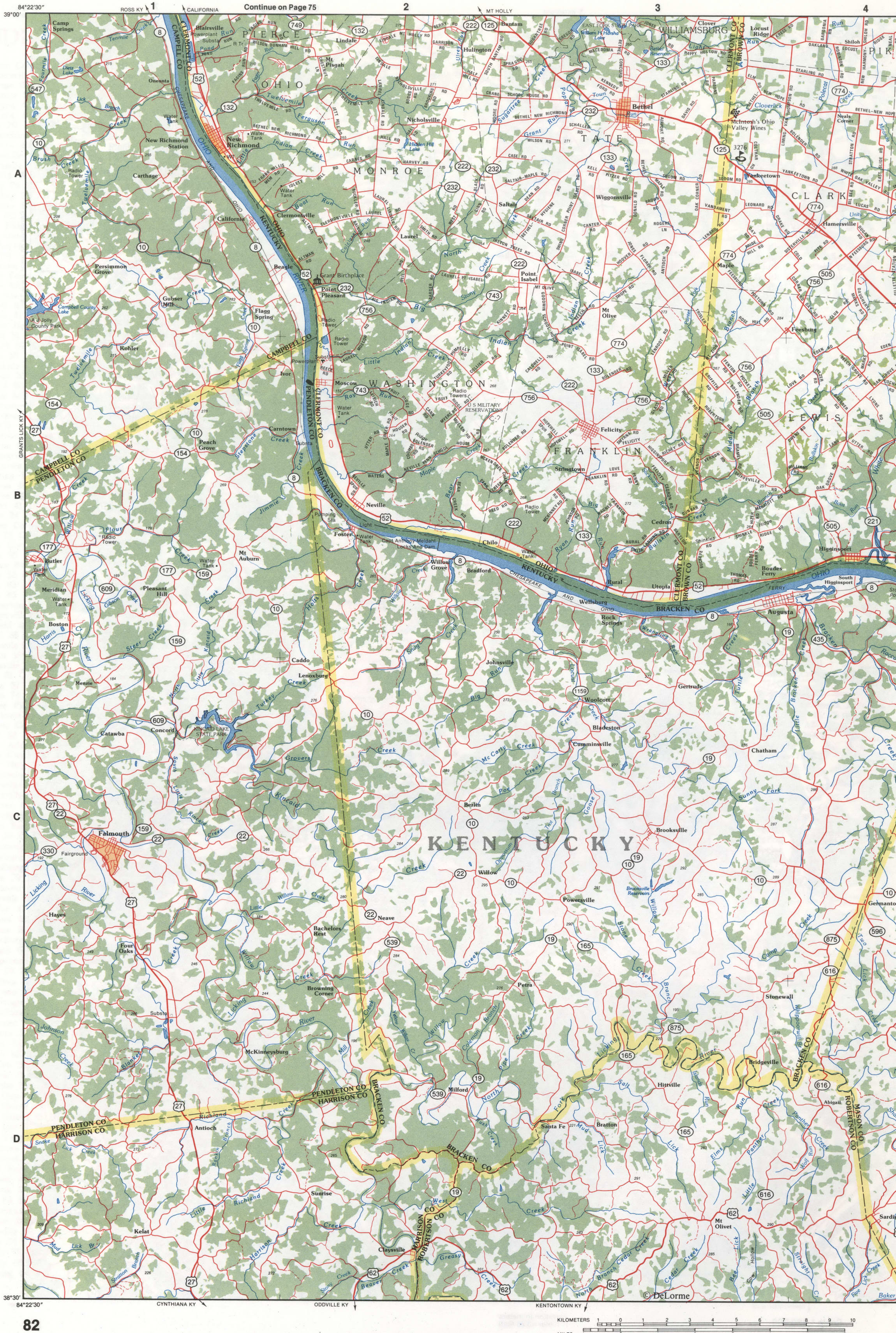 Map of Southwestern Ohio - Brown CO and Clermont CO