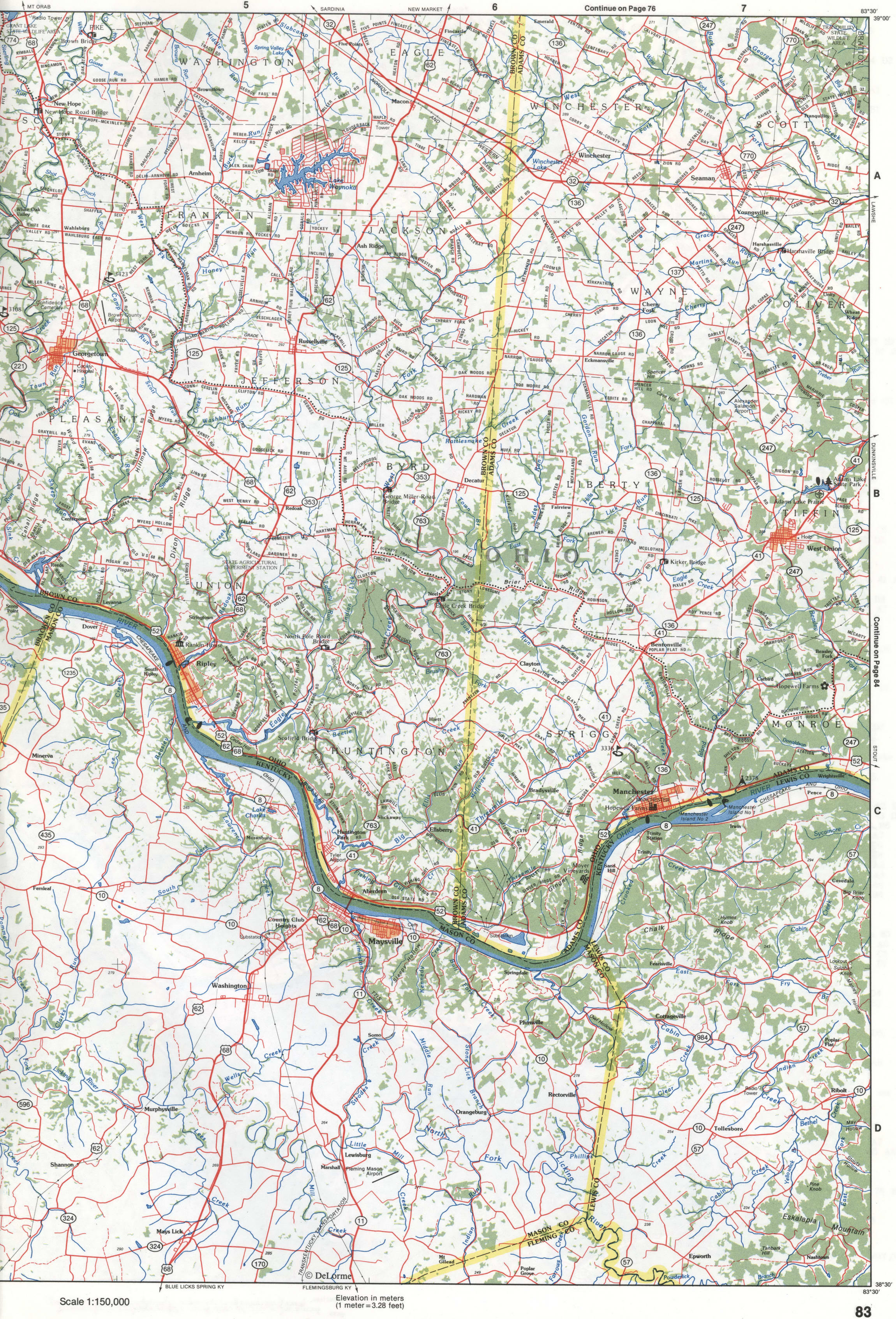 Map of Southwestern Ohio - Brown CO and Adams CO