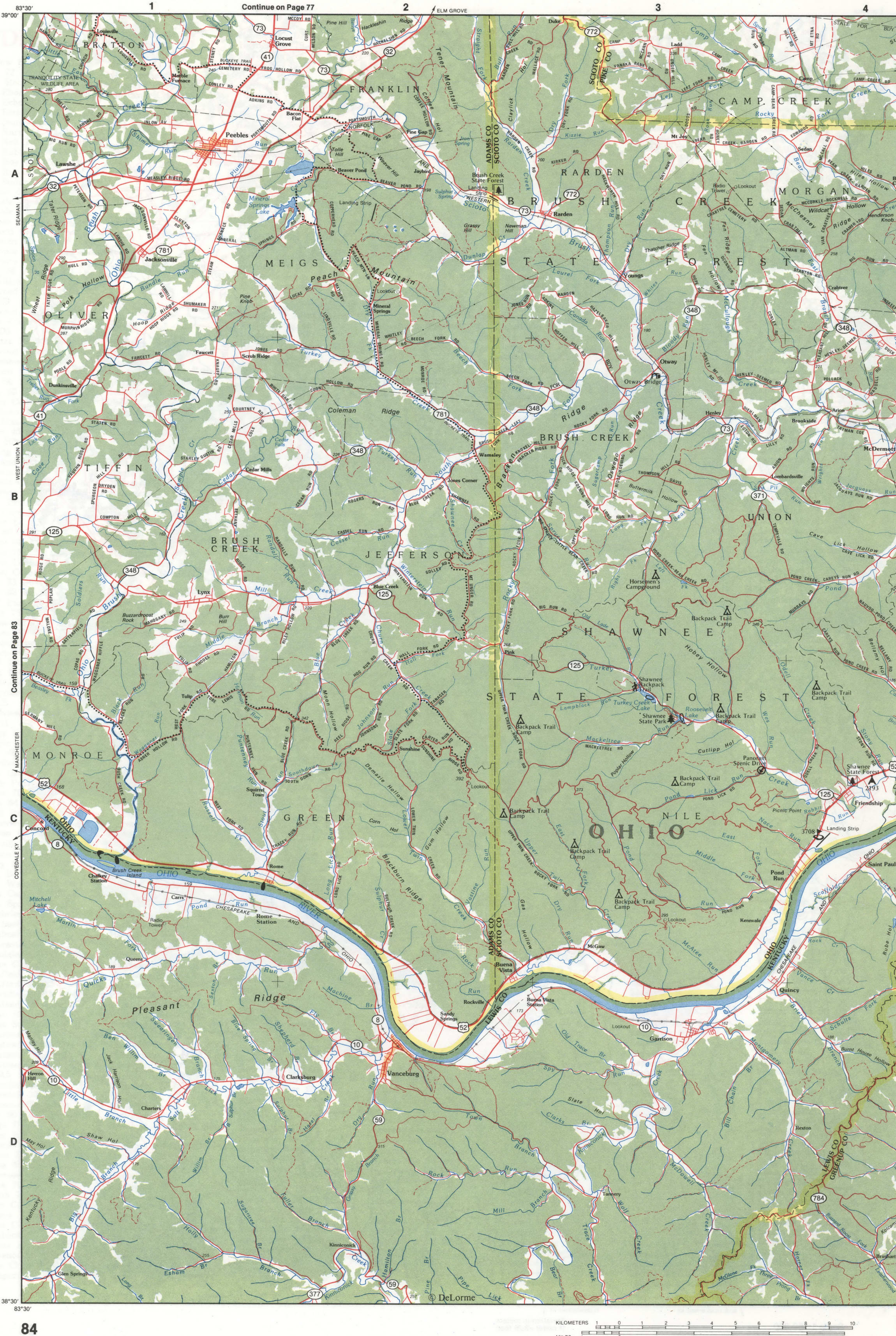 Map of Southwestern Ohio - Scioto CO and Adams CO
