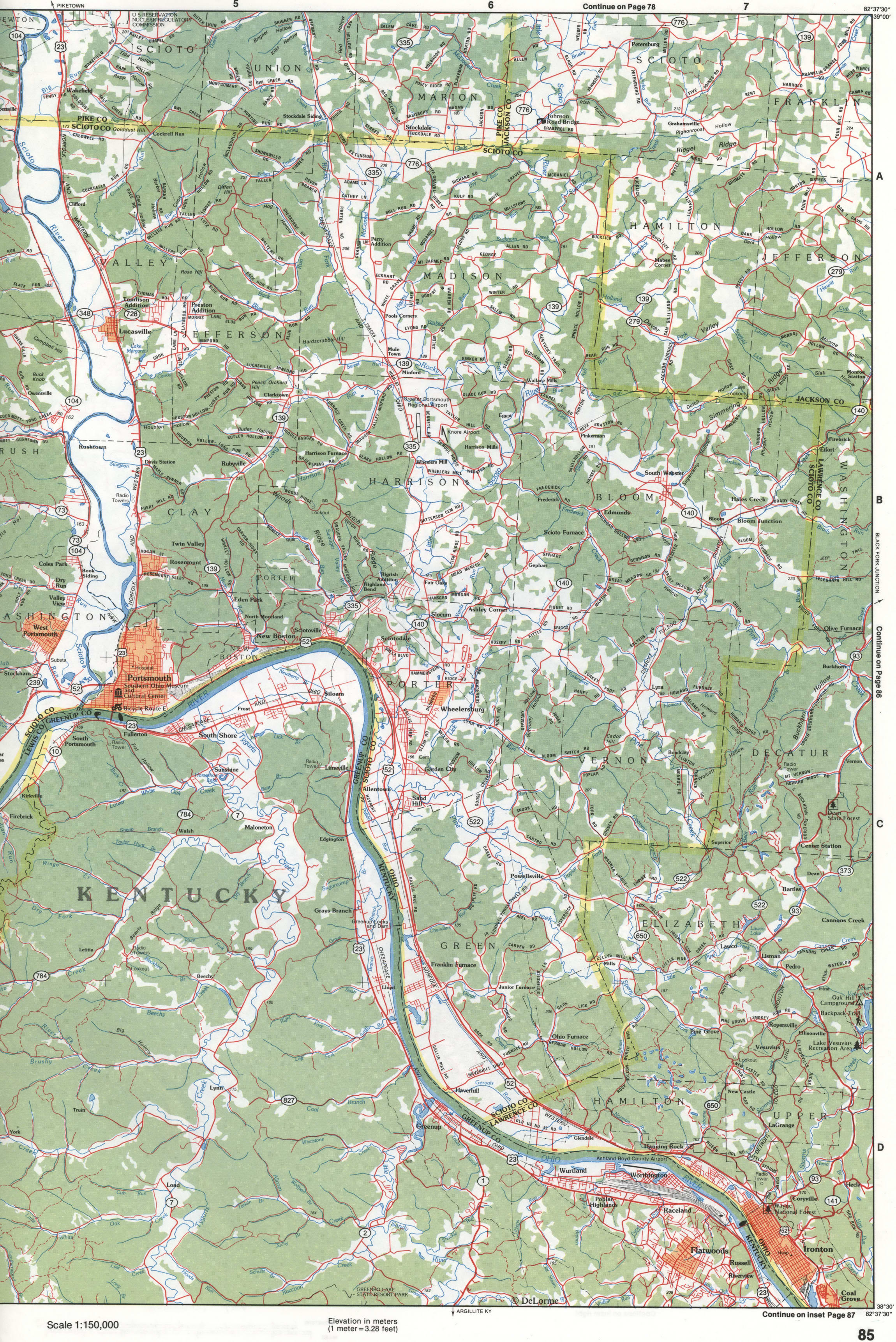 Map of Southwestern Ohio - Scioto county