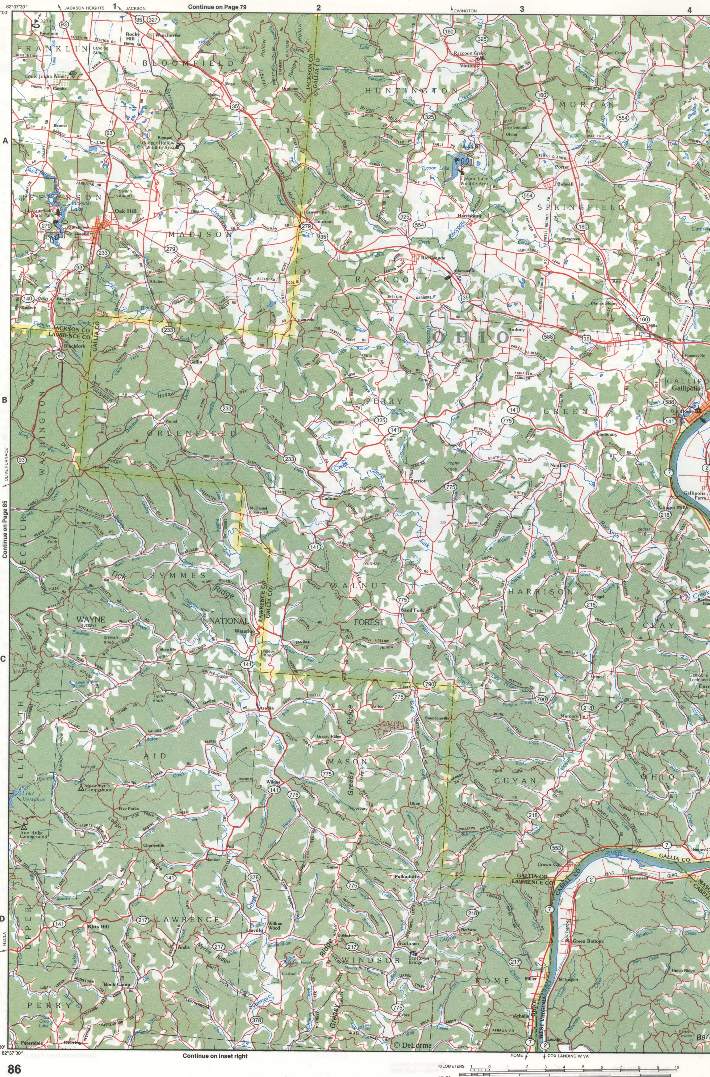 Map of Southeastern Ohio - Gallia and Lawrence counties
