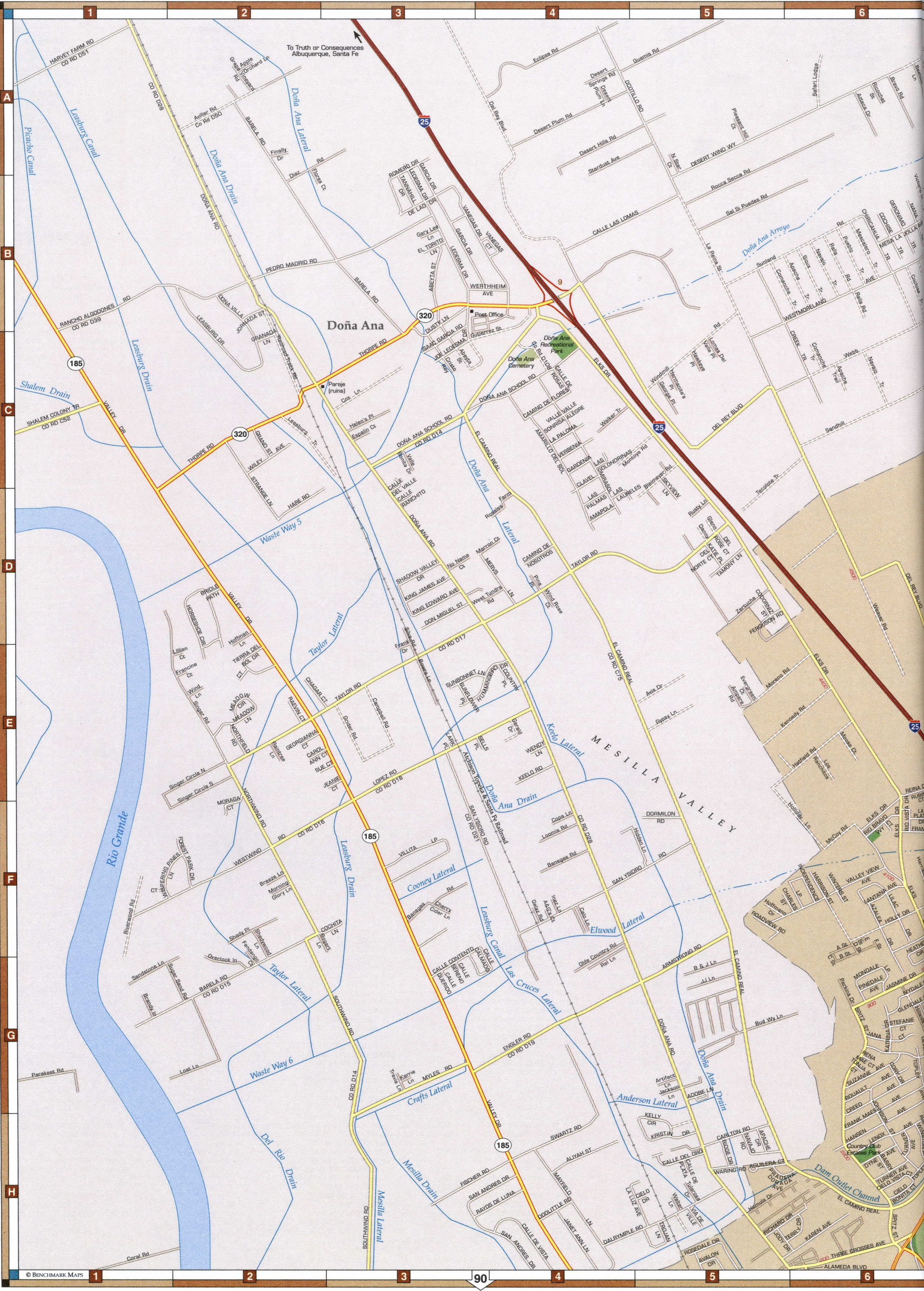Map of Las Cruces, Mesilla Valley, Dona Ana