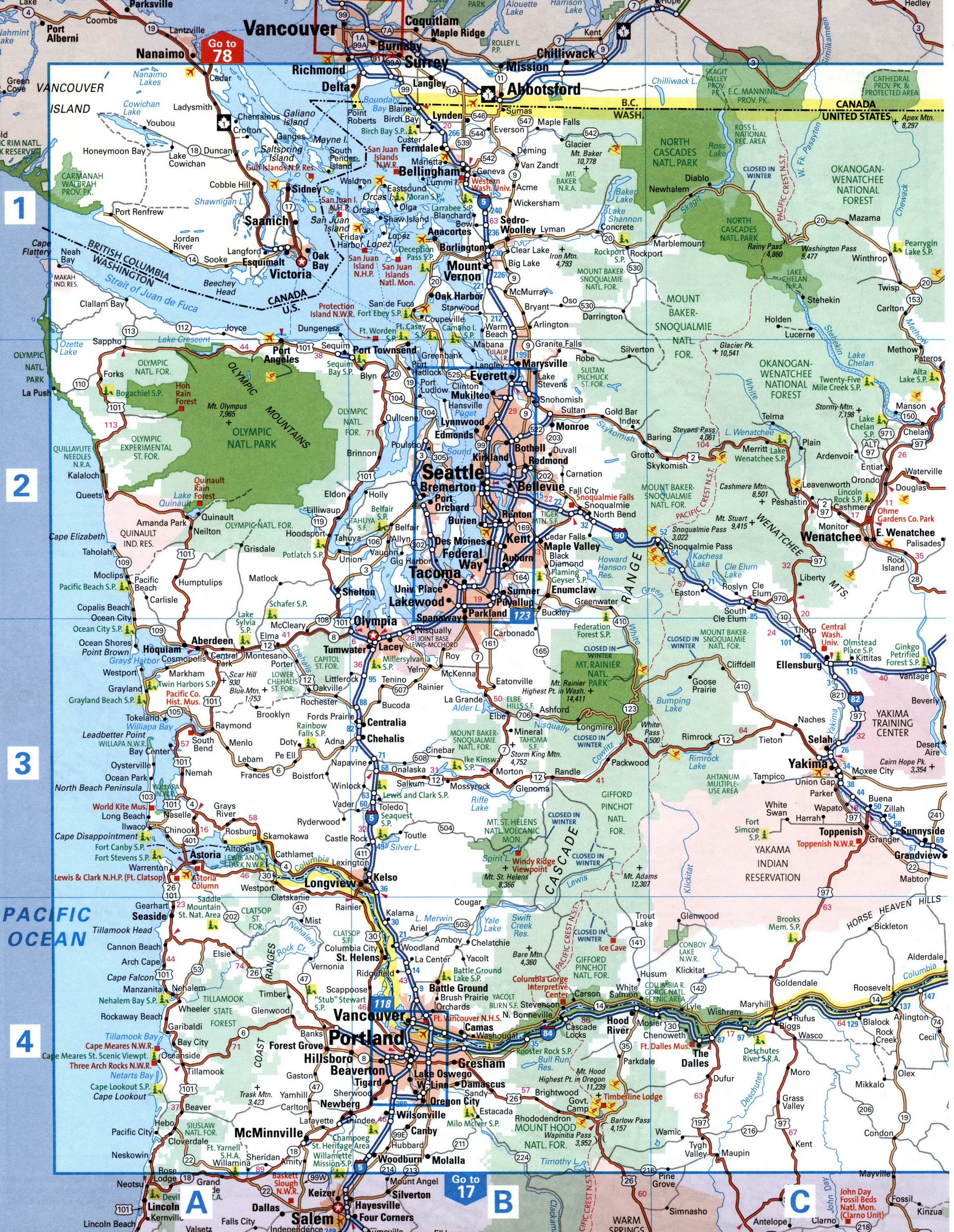 map of the western part of Washington State, USA map of the western part of Washington State, USA