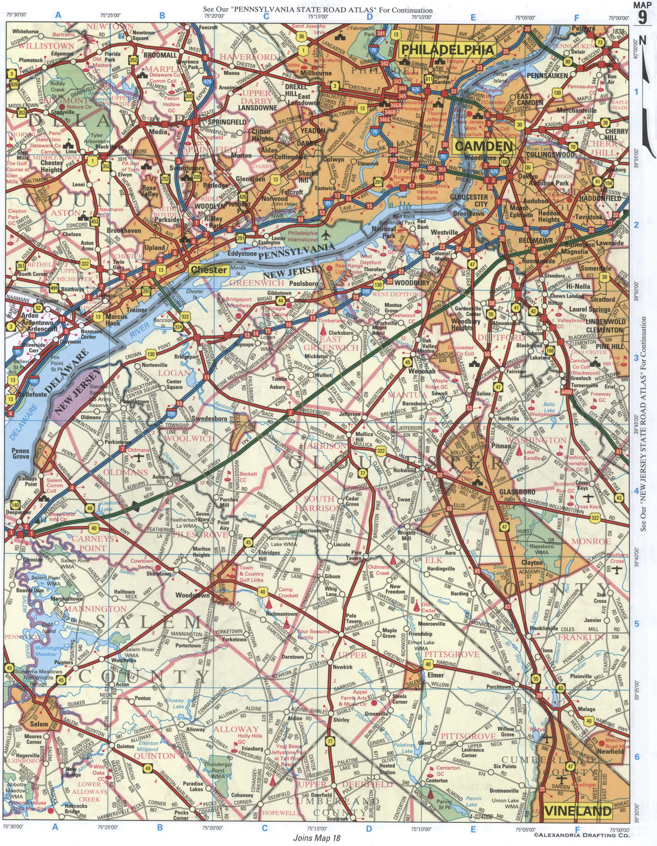 Map of Salem County NJ, Gloucester County NJ and Delaware PA Counties