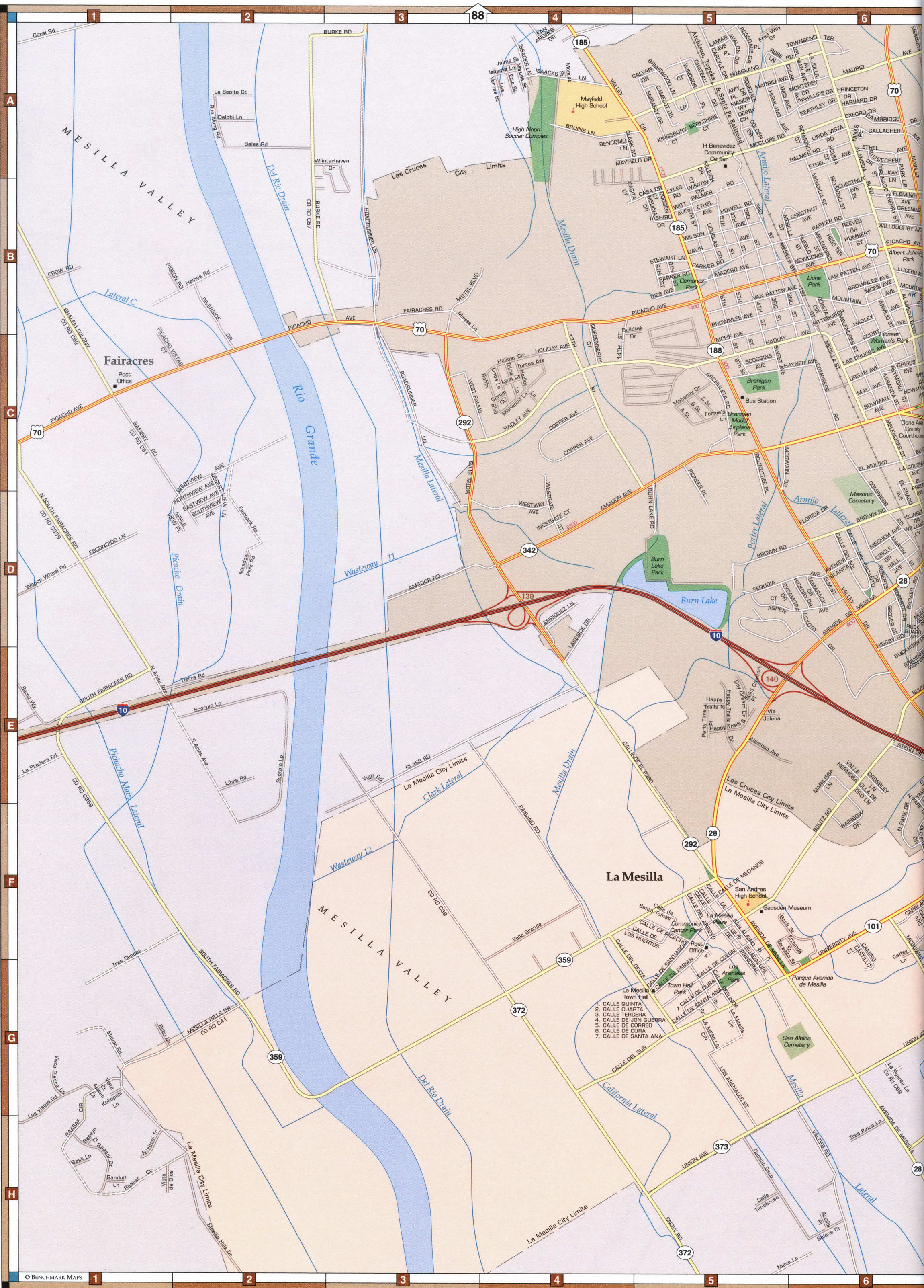 Map of Las Cruces, Organ, Hacienda Heights, Butterfield Park