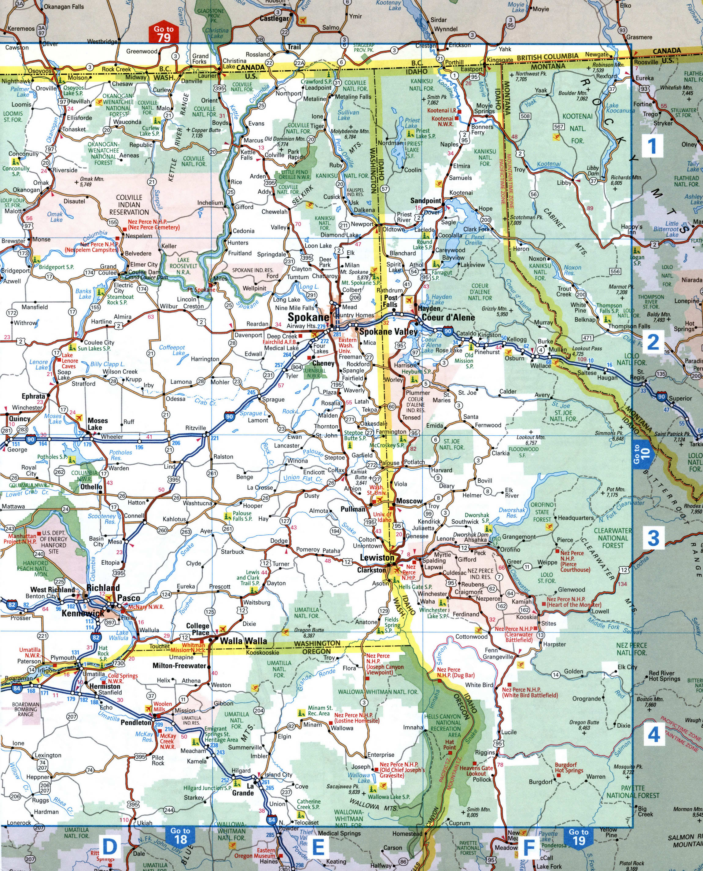 map of the eastern part of Washington State, western part of Idaho